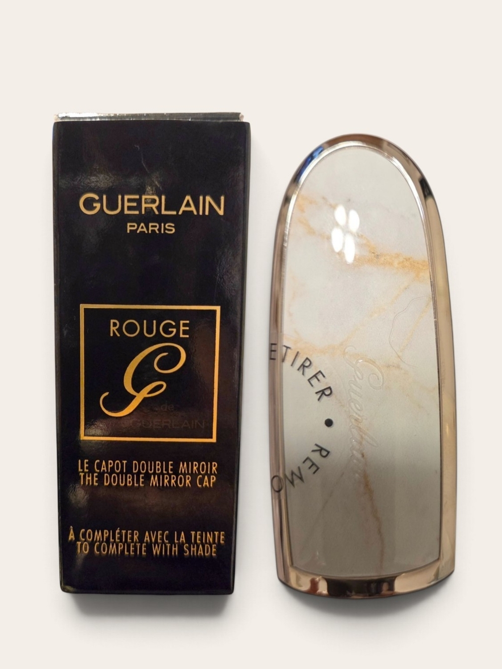 Guerlain Rouge G Double Mirror Cap "Minimal Chic" Marble White/Silver - NIB